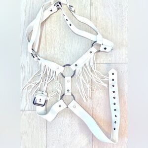 Fringed white Dolls Kill harness with buckles